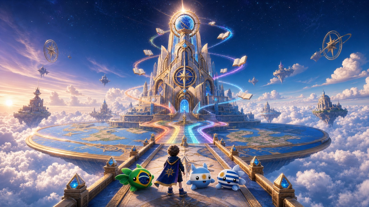 Brayan y los Flaglings frente a la torre celestial del Atlas.